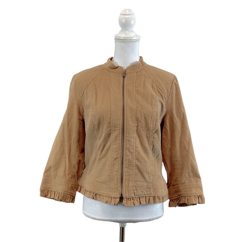 SANDRO Beige Corduroy Ruffle Sleeves Jacket Large Winter Fall Fashion Outfit